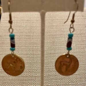 Handmade Peru coin earrings estate find cool fun